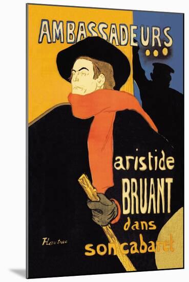 Ambassadeurs: Aristide Bruant dans Son Cabaret-Henri de Toulouse-Lautrec-Mounted Art Print