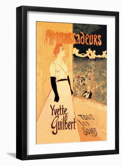 Ambassadeurs: Yvette Guilbert, Tous les Soirs, c.1894-Théophile Alexandre Steinlen-Framed Art Print