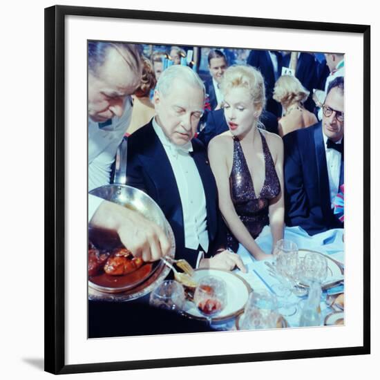 Ambassador Winthrop Aldrich Chats with Marilyn Monroe as Husband Arthur Miller Looks on, Paris Ball-Peter Stackpole-Framed Premium Photographic Print