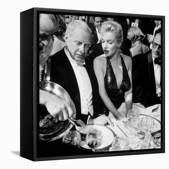 Ambassador Winthrop Aldrich, Ex Envoy to Britain Chatting with Actress Marilyn Monroe-Peter Stackpole-Framed Stretched Canvas