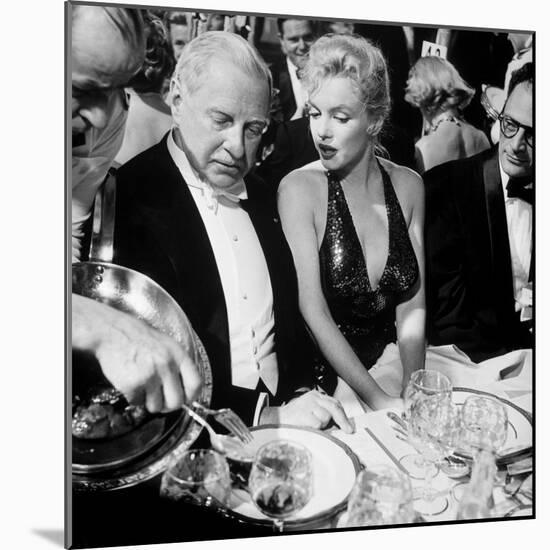 Ambassador Winthrop Aldrich, Ex Envoy to Britain Chatting with Actress Marilyn Monroe-Peter Stackpole-Mounted Premium Photographic Print