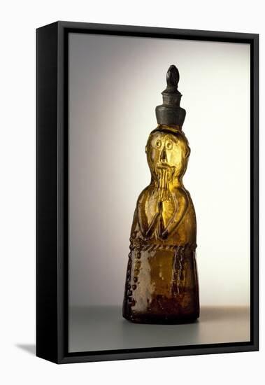 Amber-Colored Bottle in Metal Mold-Blown Glass with Relief Decoration-Bernhard Strigel-Framed Stretched Canvas