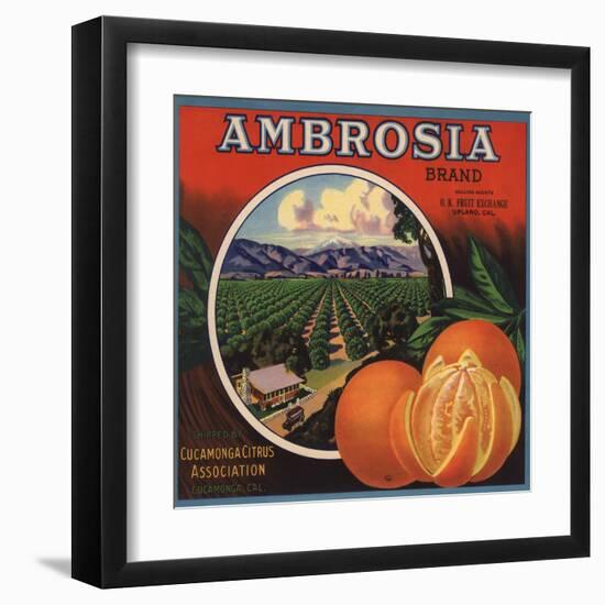 Ambrosia Brand - Upland, California - Citrus Crate Label-Lantern Press-Framed Art Print