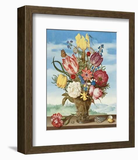 Ambrosius Bosschaert, Bouquet of Flowers on a Ledge-Dutch Florals-Framed Art Print