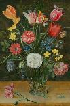 Roses and Carnations in a Glass Vase on a Stone Ledge-Ambrosius Brueghel-Giclee Print