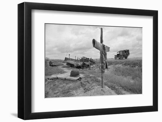 Ambulance Driving by Grave with Cross-David Kennerly-Framed Photographic Print