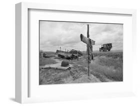 Ambulance Driving by Grave with Cross-David Kennerly-Framed Photographic Print