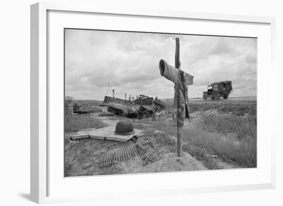 Ambulance Driving by Grave with Cross-David Kennerly-Framed Photographic Print