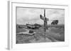 Ambulance Driving by Grave with Cross-David Kennerly-Framed Photographic Print