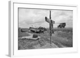 Ambulance Driving by Grave with Cross-David Kennerly-Framed Photographic Print