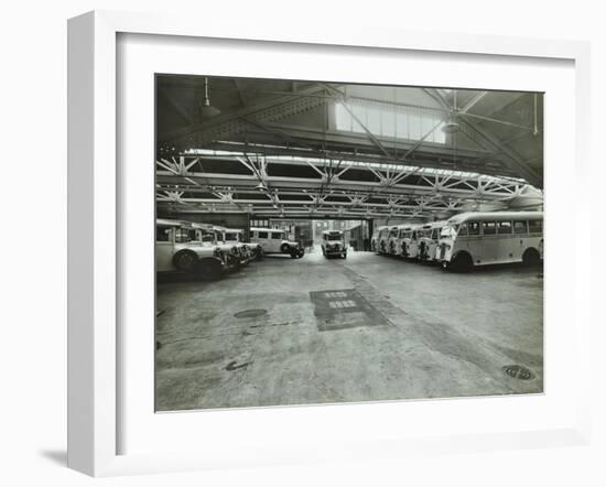 Ambulances in a Garage, Western Ambulance Station, Fulham, 1939-null-Framed Premium Photographic Print