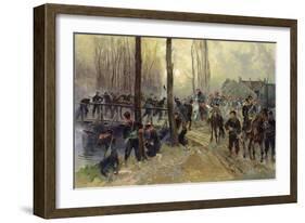 Ambush near a Bridge Defended by Troops, Early Morning, 1870 (Oil on Canvas)-Jean-Baptiste Edouard Detaille-Framed Giclee Print