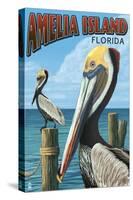 Amelia Island, Florida - Brown Pelican-Lantern Press-Stretched Canvas