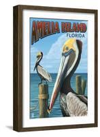 Amelia Island, Florida - Brown Pelican-Lantern Press-Framed Art Print