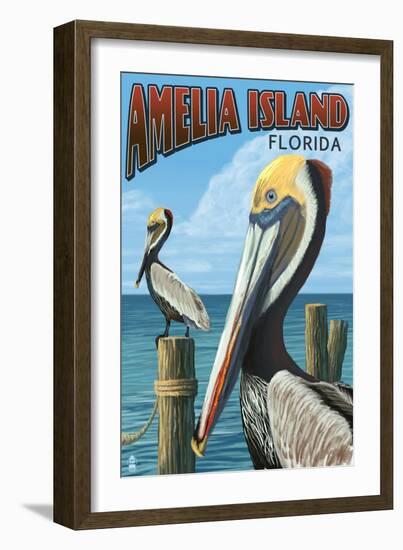 Amelia Island, Florida - Brown Pelican-Lantern Press-Framed Art Print