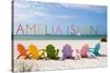 Amelia Island, Florida - Colorful Beach Chairs-Lantern Press-Stretched Canvas