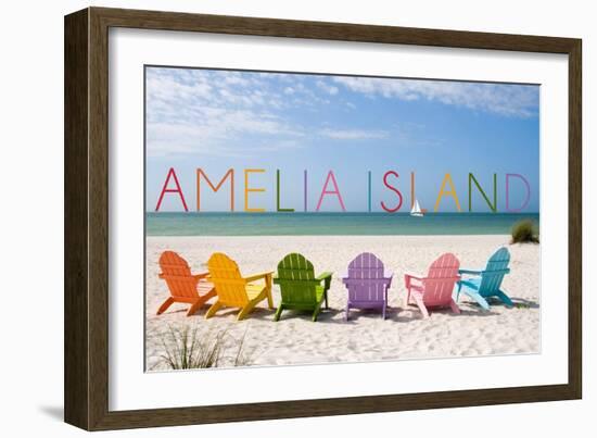 Amelia Island, Florida - Colorful Beach Chairs-Lantern Press-Framed Art Print