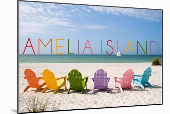 Amelia Island, Florida - Colorful Beach Chairs-Lantern Press-Mounted Art Print