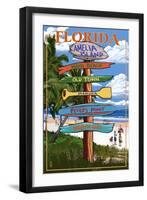 Amelia Island, Florida - Destinations Signpost-Lantern Press-Framed Art Print