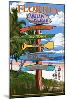 Amelia Island, Florida - Destinations Signpost-Lantern Press-Mounted Art Print