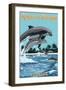 Amelia Island, Florida - Dolphins Jumping-Lantern Press-Framed Art Print