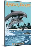 Amelia Island, Florida - Dolphins Jumping-Lantern Press-Mounted Art Print