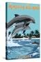 Amelia Island, Florida - Dolphins Jumping-Lantern Press-Stretched Canvas