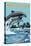 Amelia Island, Florida - Dolphins Jumping-Lantern Press-Stretched Canvas