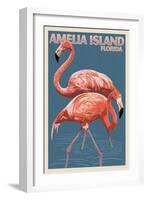 Amelia Island, Florida - Flamingo - Letterpress-Lantern Press-Framed Art Print