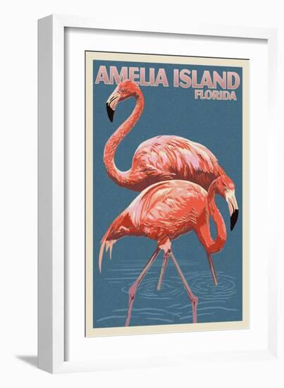 Amelia Island, Florida - Flamingo - Letterpress-Lantern Press-Framed Art Print