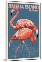 Amelia Island, Florida - Flamingo - Letterpress-Lantern Press-Mounted Art Print