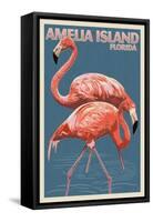 Amelia Island, Florida - Flamingo - Letterpress-Lantern Press-Framed Stretched Canvas