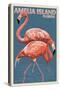 Amelia Island, Florida - Flamingo - Letterpress-Lantern Press-Stretched Canvas