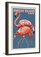 Amelia Island, Florida - Flamingo - Letterpress-Lantern Press-Framed Art Print