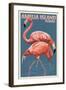 Amelia Island, Florida - Flamingo - Letterpress-Lantern Press-Framed Art Print