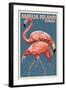 Amelia Island, Florida - Flamingo - Letterpress-Lantern Press-Framed Art Print