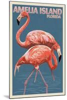 Amelia Island, Florida - Flamingo - Letterpress-Lantern Press-Mounted Art Print