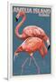 Amelia Island, Florida - Flamingo - Letterpress-Lantern Press-Framed Art Print