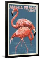 Amelia Island, Florida - Flamingo - Letterpress-Lantern Press-Framed Art Print