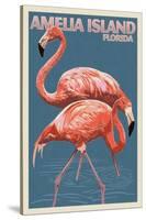 Amelia Island, Florida - Flamingo - Letterpress-Lantern Press-Stretched Canvas