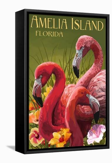 Amelia Island, Florida - Flamingos-Lantern Press-Framed Stretched Canvas