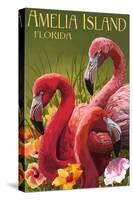 Amelia Island, Florida - Flamingos-Lantern Press-Stretched Canvas