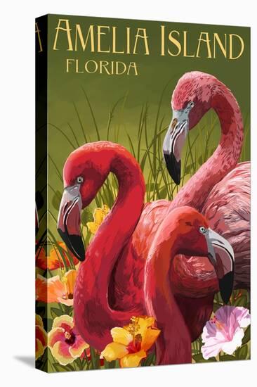 Amelia Island, Florida - Flamingos-Lantern Press-Stretched Canvas