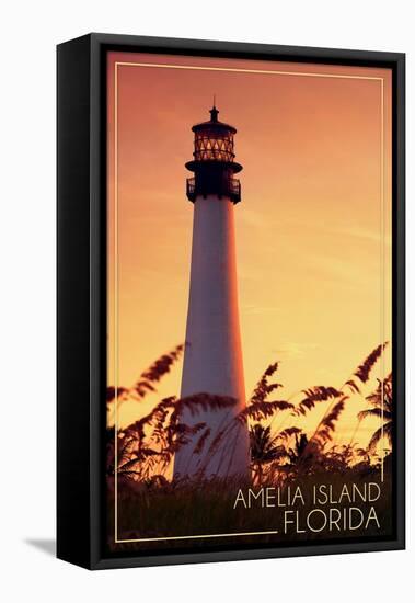 Amelia Island, Florida - Lighthouse and Seagrass-Lantern Press-Framed Stretched Canvas