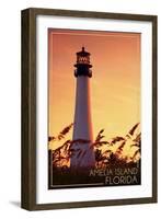 Amelia Island, Florida - Lighthouse and Seagrass-Lantern Press-Framed Art Print