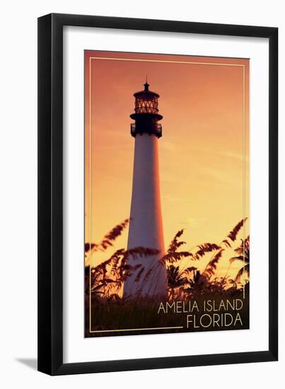 Amelia Island, Florida - Lighthouse and Seagrass-Lantern Press-Framed Art Print