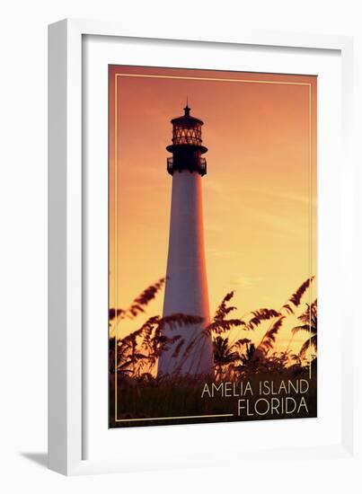 Amelia Island, Florida - Lighthouse and Seagrass-Lantern Press-Framed Art Print