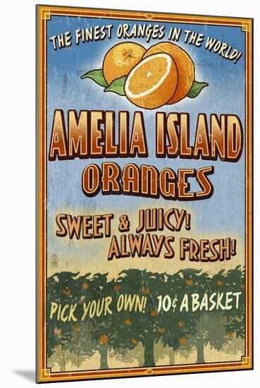 Amelia Island, Florida - Orange Grove - Vinatge Sign-Lantern Press-Mounted Art Print