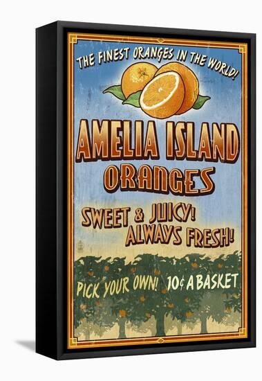 Amelia Island, Florida - Orange Grove - Vinatge Sign-Lantern Press-Framed Stretched Canvas