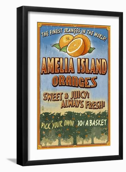 Amelia Island, Florida - Orange Grove - Vinatge Sign-Lantern Press-Framed Art Print